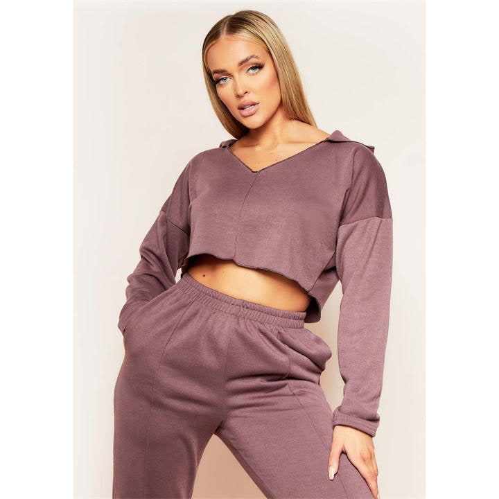 Missy Empire Women's Brown V Neck Seam Detail Cropped Hoodie in Size 6, Sports Direct