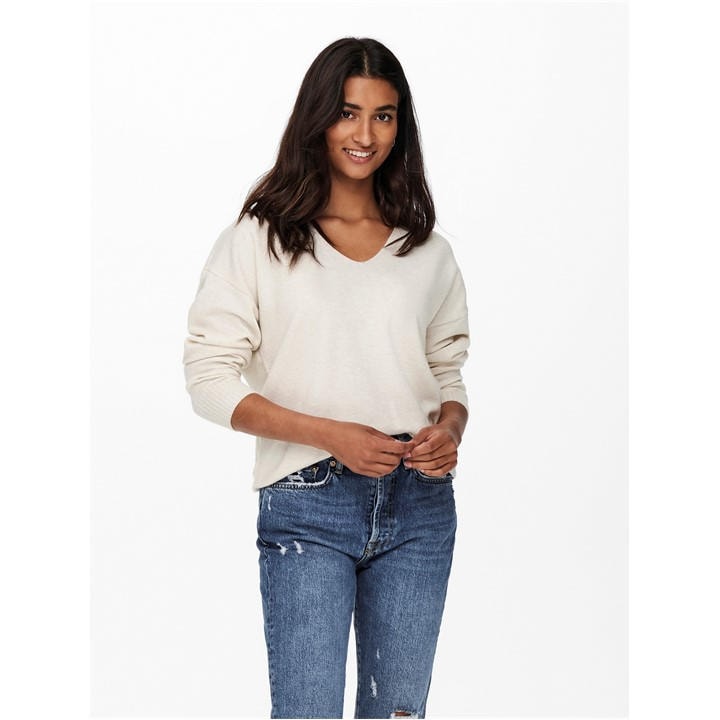 Only Women's Beige Rica Long-Sleeve V-Neck Knitted Top in Size 12, Sports Direct - Image 2