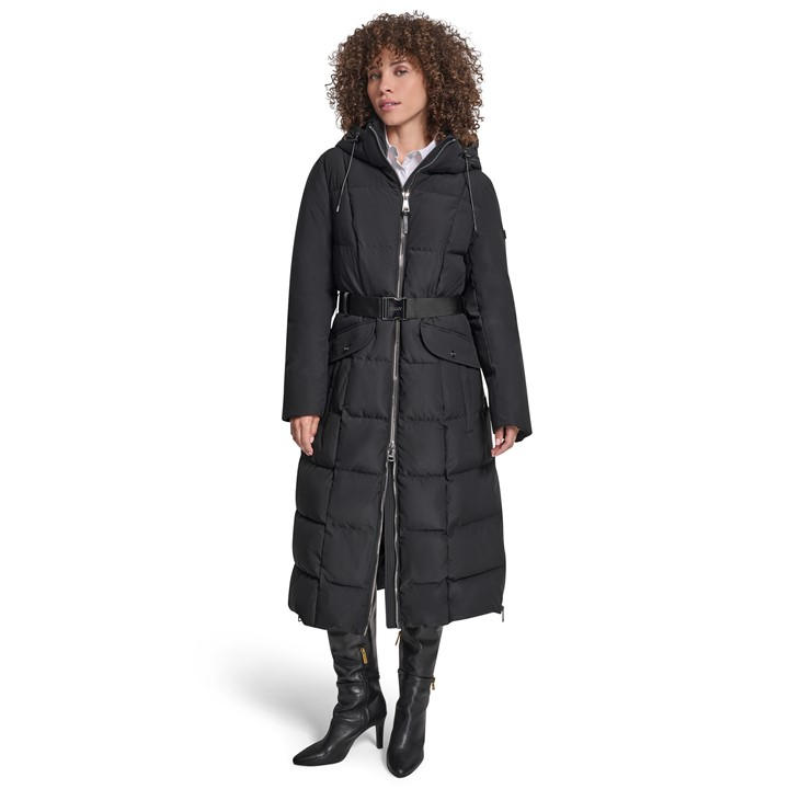 Dkny Women's Black Outerwear Insulated Quilted Long Puffer Jacket in Size 10, Sports Direct
