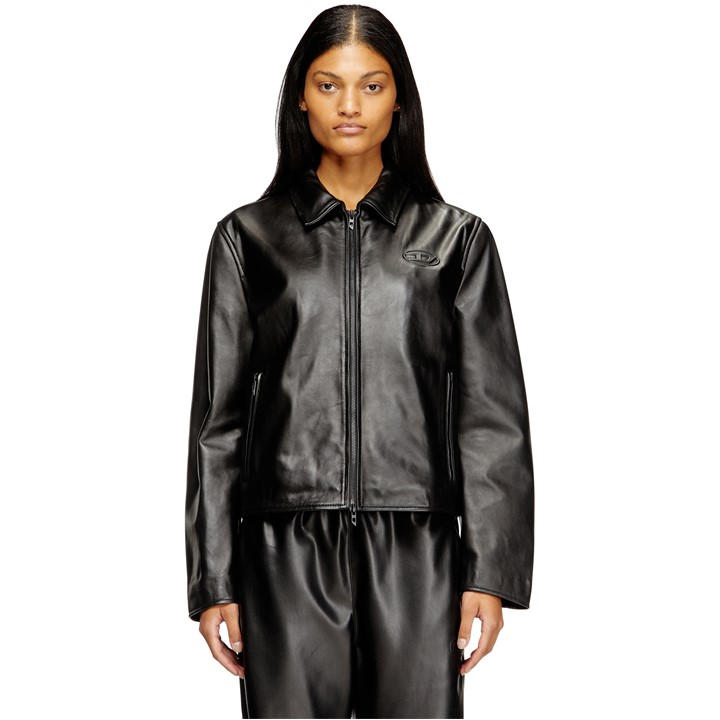 Diesel Women's Black Leather Jacket in Size 10, Sports Direct