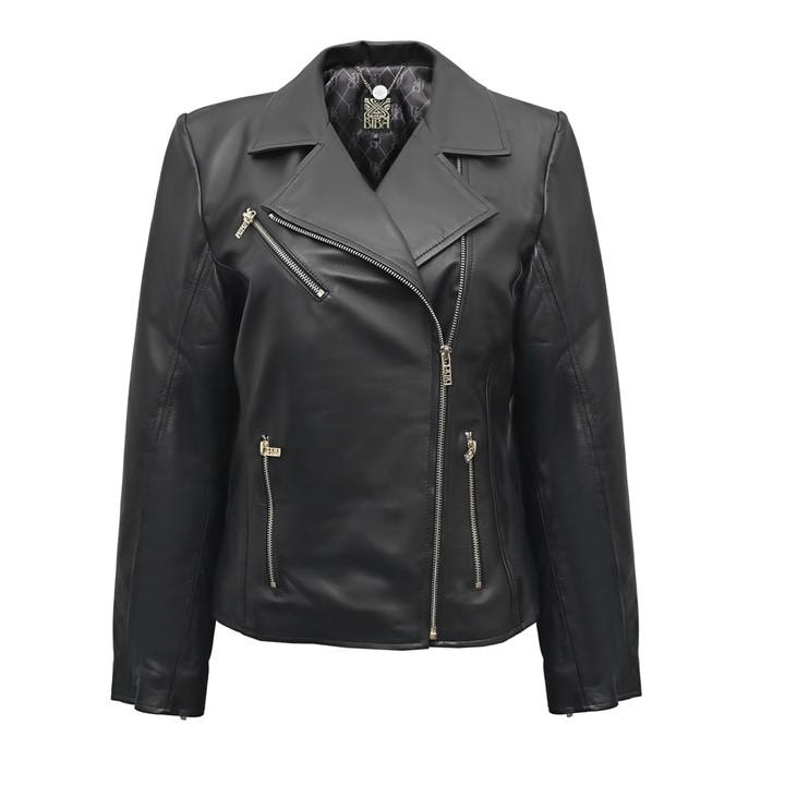 Biba Women's Black Genuine Sheepskin Biker 4 Pocket Leather Jacket in Size 14, Sports Direct