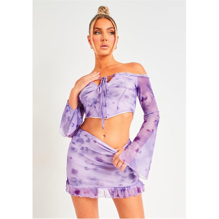 Missy Empire Women's Purple Frill Floral Mesh Halter Neck Top in Size 6, Sports Direct