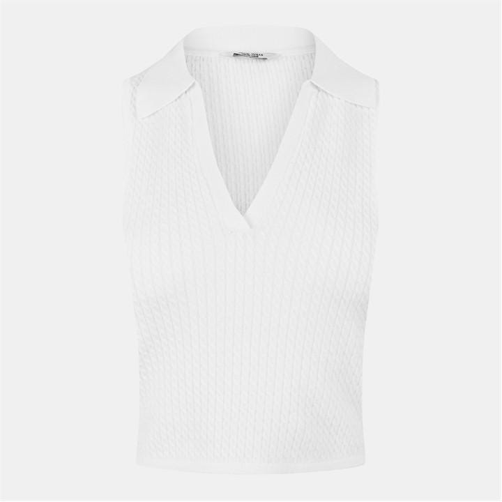 Jack Wills Women's White Cable Stitch Polo Sweater Vest in Size 14, Sports Direct