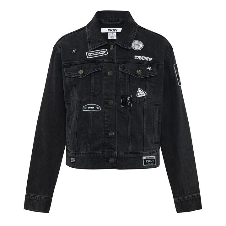 Dkny Women's Black Pins N Patches Long Sleeve Denim Jacket in Size 16, Sports Direct