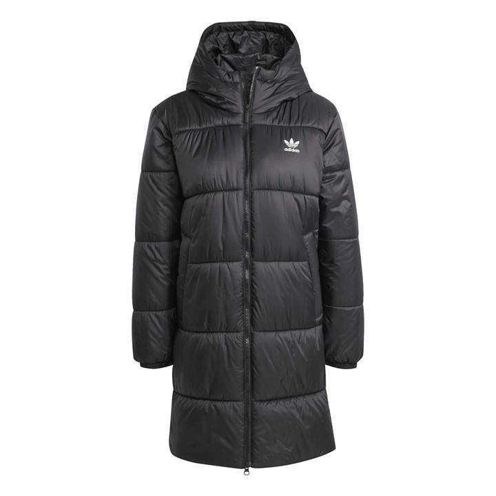 Adidas Women's Black Long Puffer Jacket in Size L, Sports Direct