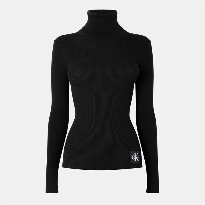 Calvin Klein Jeans Women's Black Roll Neck Knitted Top in Size 10, Sports Direct