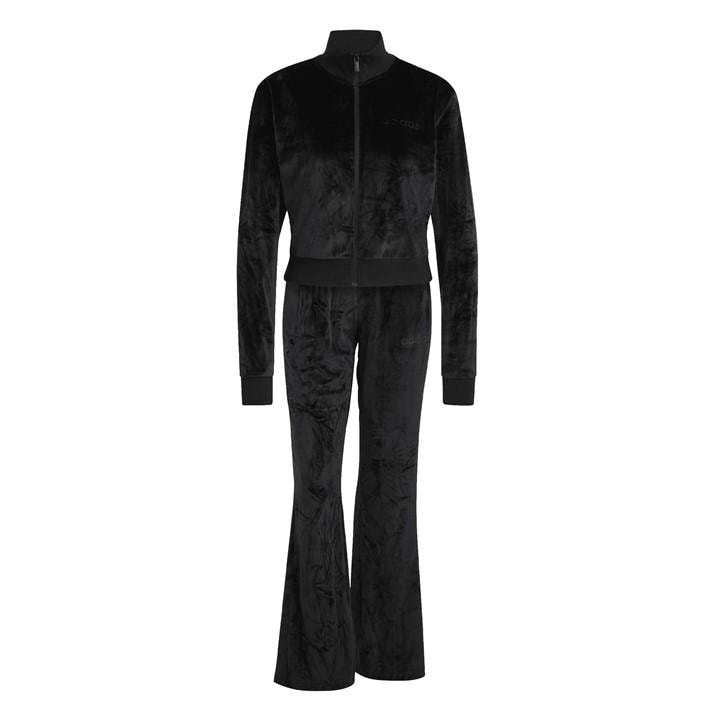 Adidas Women's Black Glam Velour Full Tracksuit in Size XS, Sports Direct