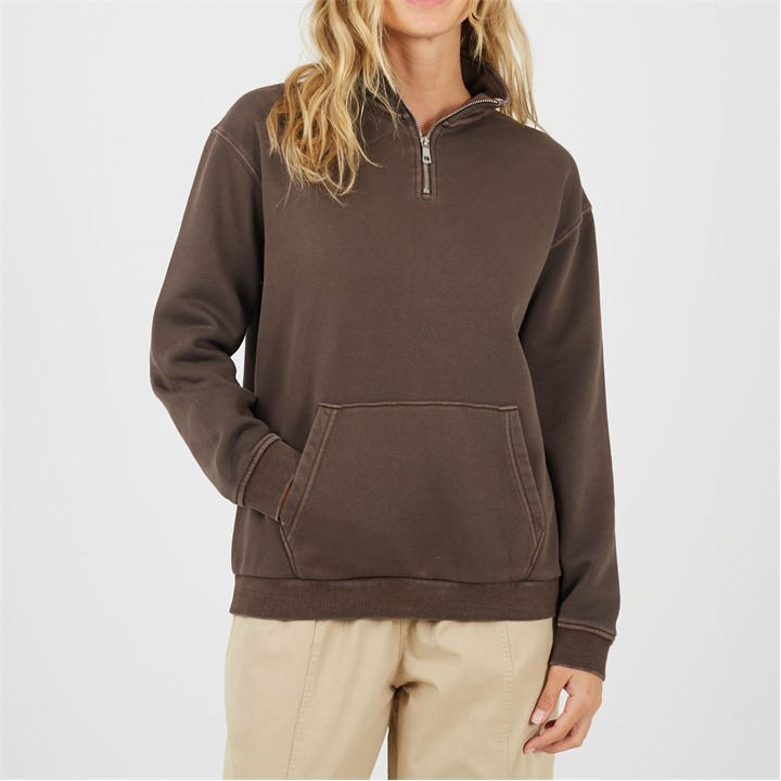 Brave Soul Women's Brown Bs Funnel Neck Quarter Zip Sweatshirt With Pocket in Size 12, Sports Direct
