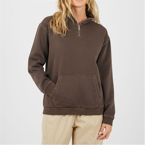 Brave Soul - BS Womens Funnel Neck Quarter Zip Sweatshirt with Pocket