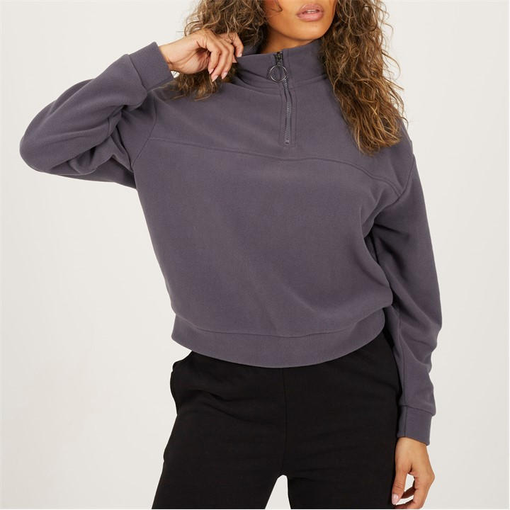 Brave Soul Women's Grey Bs Mid Zip High Neck Fleece Sweatshirt in Size 8, Sports Direct