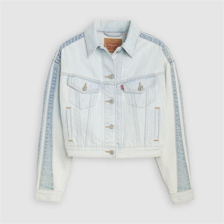 Levis Women's Blue Shrunken 90S Stripe Trucker Denim Jacket in Size 14, Sports Direct