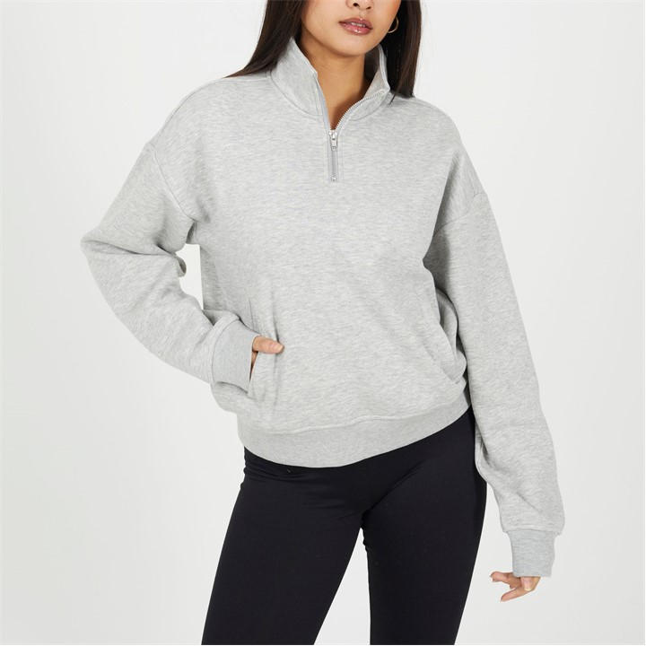Brave Soul Women's Grey Bs Funnel Neck Quarter Zip Sweatshirt With Pocket in Size 14, Sports Direct