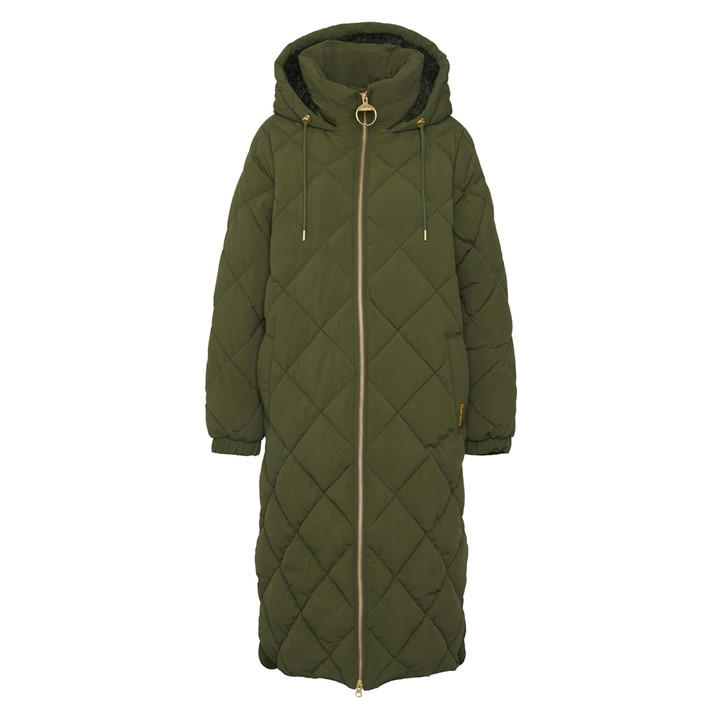 Barbour Women's Green Kirkton Longline Puffer Quilted Jacket in Size 12, Sports Direct