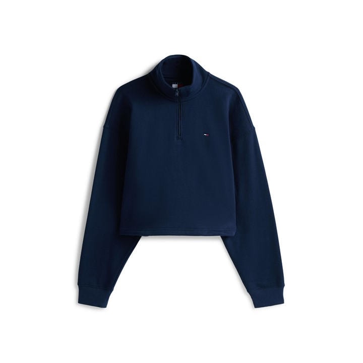 Tommy Jeans Women's Blue Quarter Zip Fleece Pullover in Size 16, Sports Direct