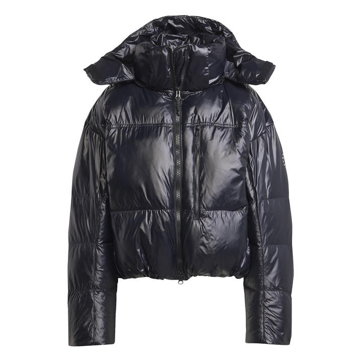 Adidas By Stella Mccartney Women's Black Truenature Wind Resistant Synthetic Fill Long Sleeve Short Puffer Jacket