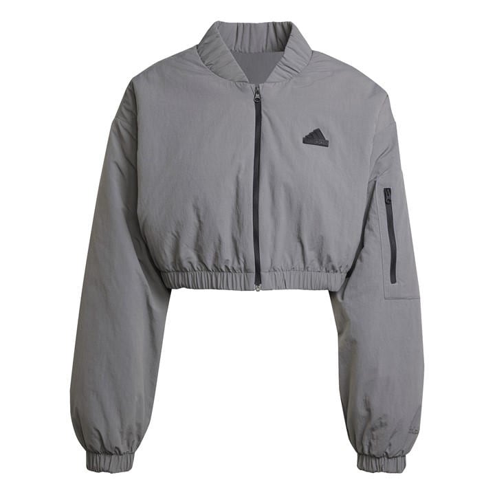 Adidas Women's Grey City Escape Padded Cropped Bomber Jacket in Size L, Sports Direct