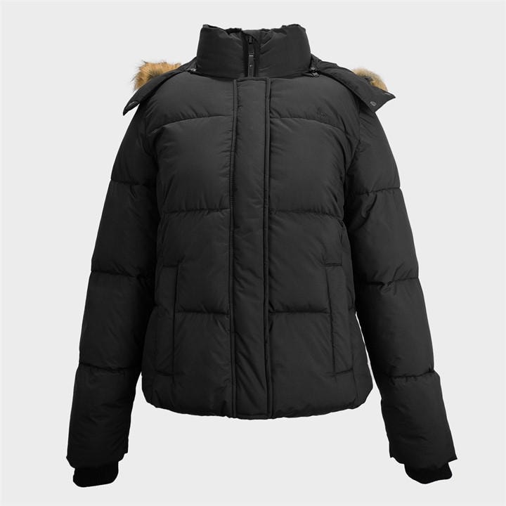 Jack Wills Women's Black Riley Water Resistant Detachable Hood Short Puffer Jacket in Size 8, Sports Direct