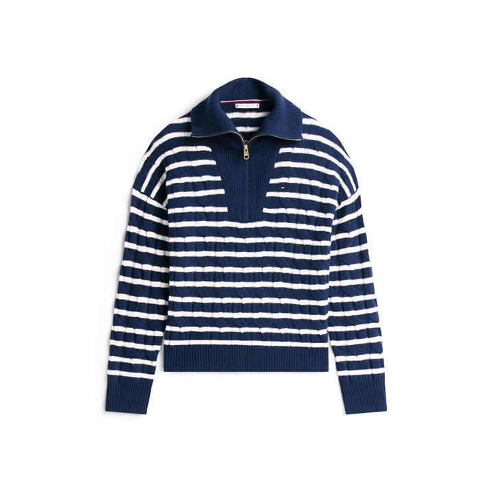Tommy Hilfiger Women's Blue Quarter Zip Long Sleeve Fleece Pullover in Size 14, Sports Direct