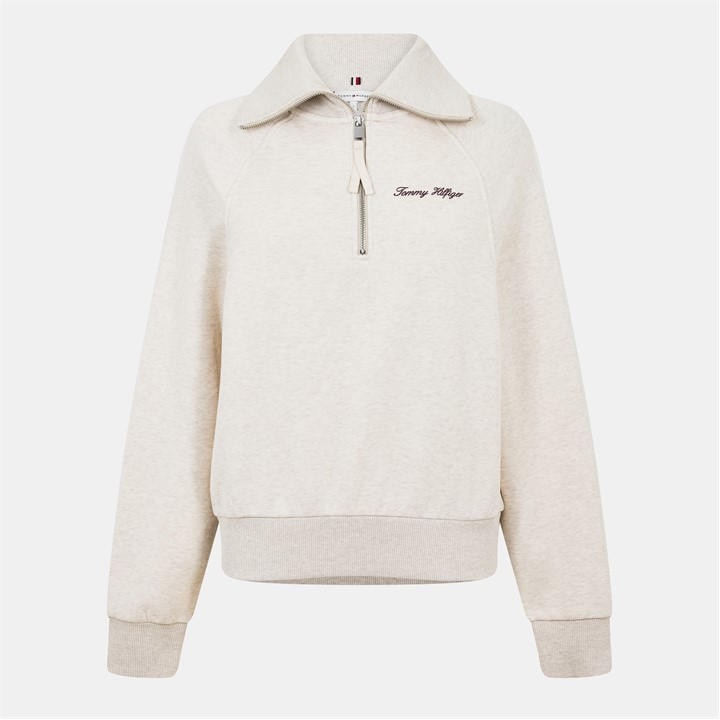 Tommy Hilfiger Women's White Script Quarter Zip Fleece in Size 10, Sports Direct