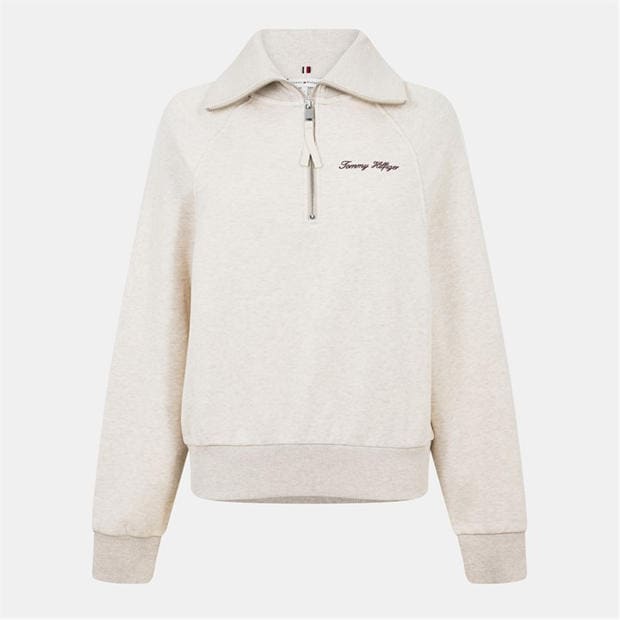 Heather Oatmilk - Tommy Hilfiger - Women's Script Quarter Zip Fleece