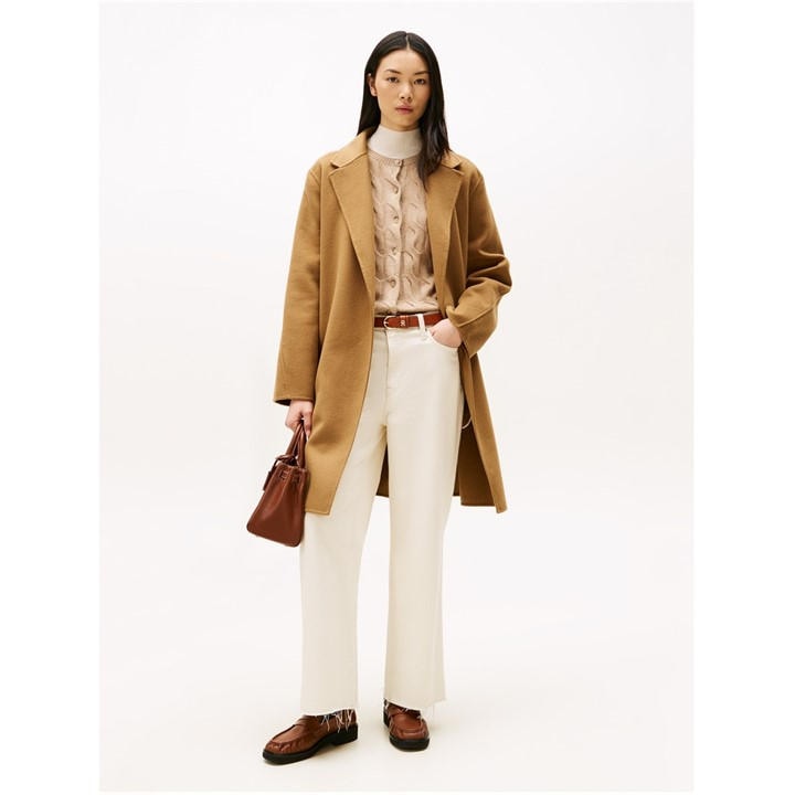 row  Women's  Belted Double-Breasted Tailored Fit Overcoat, Football by Tommy Hilfiger in Size 14, Sports Direct