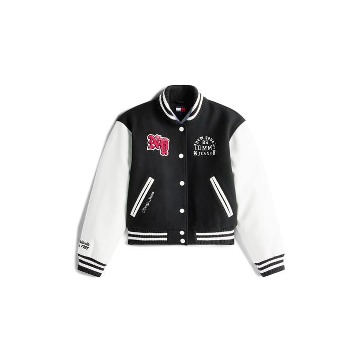 Tommy Jeans Women's Black Contrast Trim Varsity Jacket in Size 10, Sports Direct