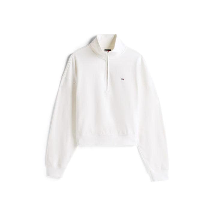Tommy Jeans Women's White Tj Flag Quarter-Zip Fleece in Size 14, Sports Direct