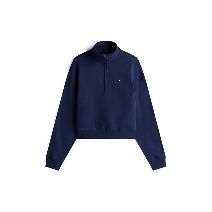 Tommy Jeans Women's Blue Tj Flag Quarter-Zip Fleece in Size 10, Sports Direct