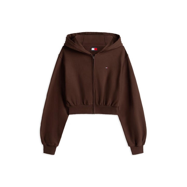 Tommy Jeans Women's Brown Flag Full Zip Cropped Hoodie in Size 12, Sports Direct