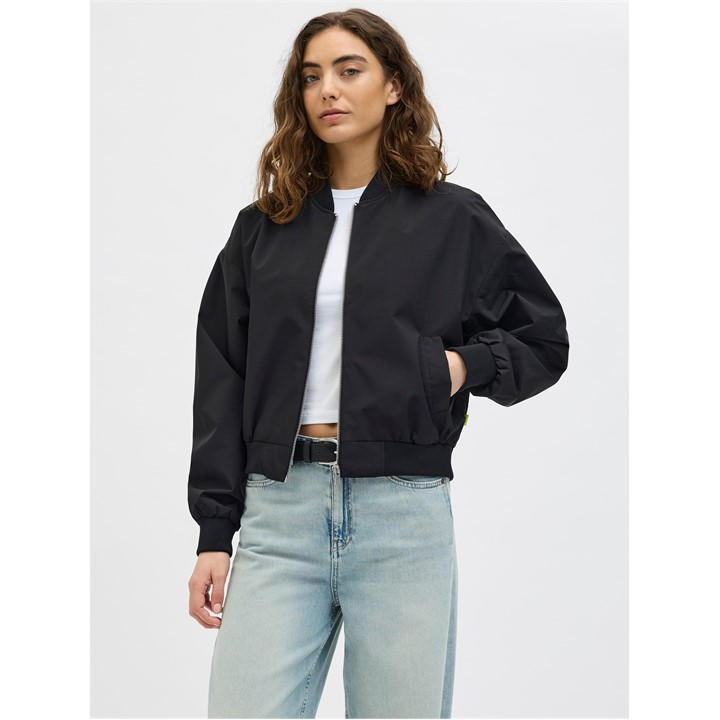 Jjxx Women's Black Ella Ribbed Zip Bomber Jacket in Size 8, Sports Direct