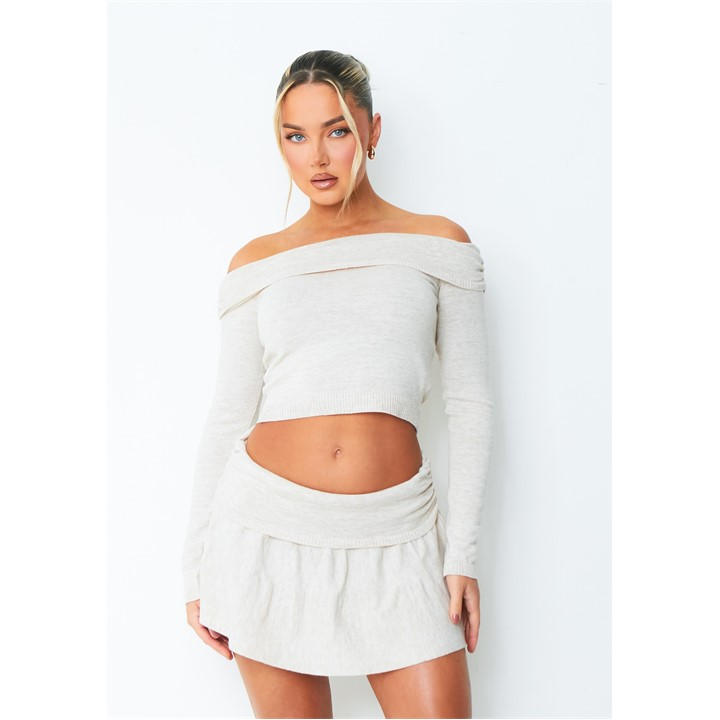 Missy Empire Women's Beige Ruched Fold Over Top in Size 12, Sports Direct