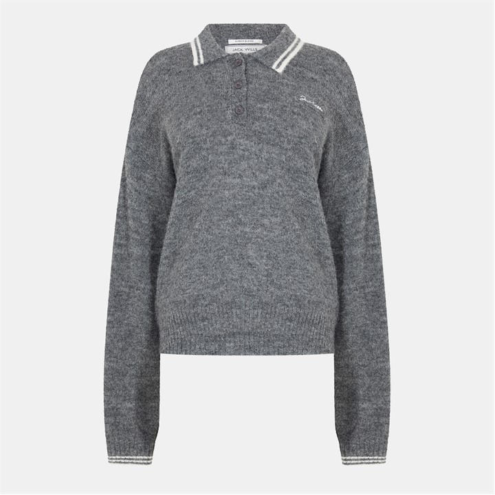 Jack Wills Women's Grey Knitted Long Sleeve Polo Shirt in Size 10, Sports Direct