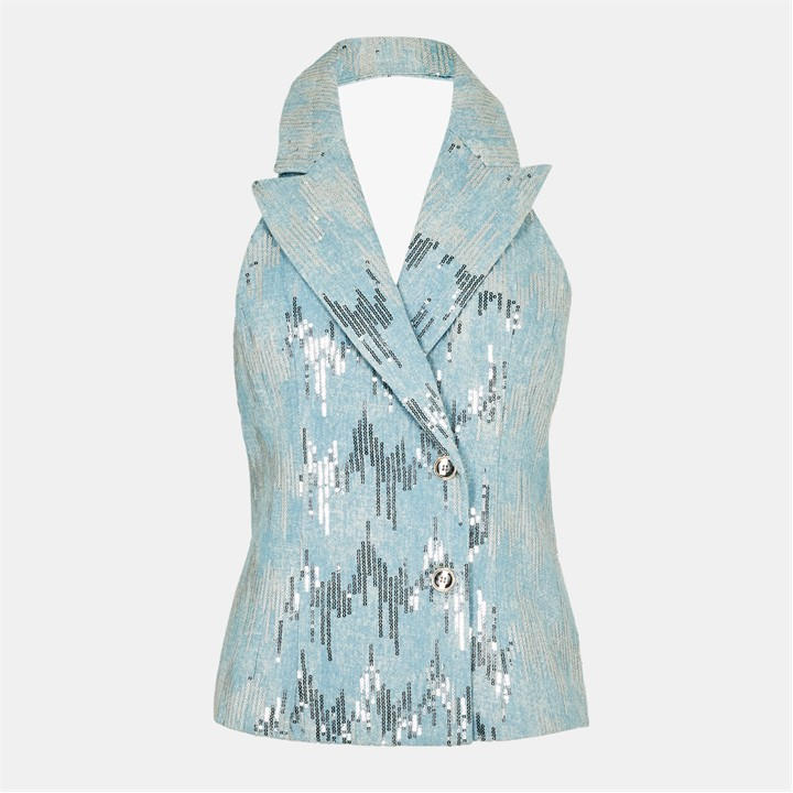 Amylynn Women's Blue Embellished Waistcoat in Size 6, Sports Direct