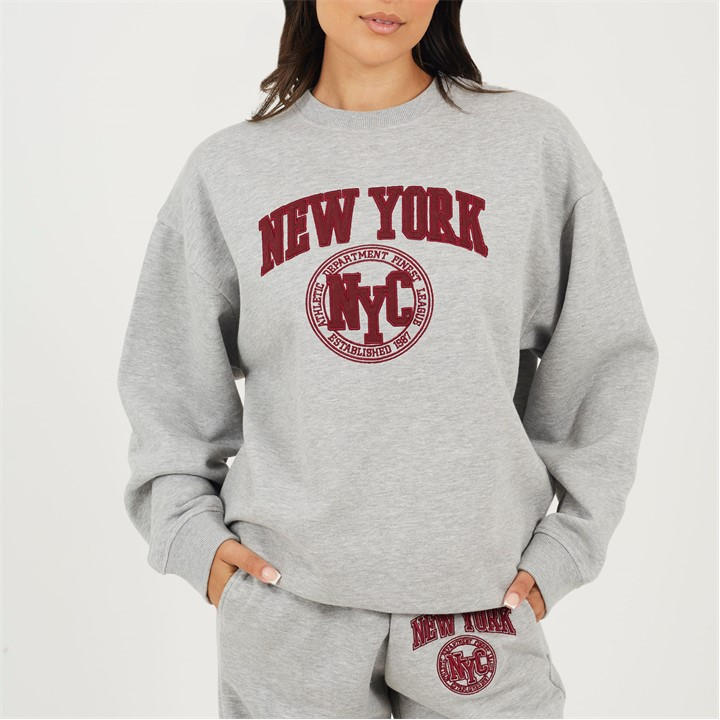 Brave Soul Women's Grey Bs Crew Neck Sweatshirt With New York Embroidery. in Size 8, Sports Direct