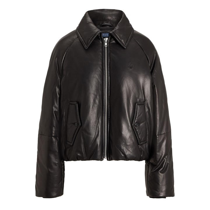 Polo Ralph Lauren Women's Black Bomber Leather Jacket in Size 8, Sports Direct