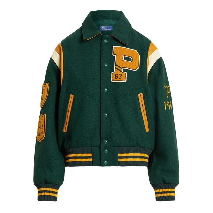 Polo Ralph Lauren Women's Green Letterman Bomber Jacket in Size 12, Sports Direct
