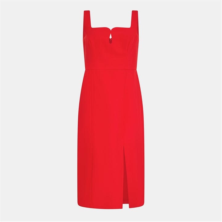 French Connection Women's Red Echo Crepe Keyhole Midi Bodycon Dress in Size 14, Sports Direct
