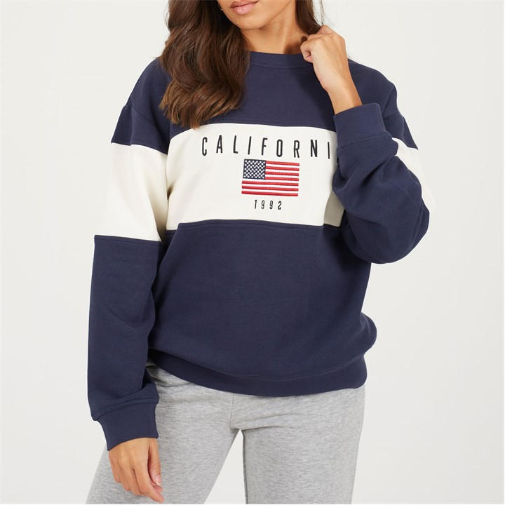 Brave Soul Women's Cream Bs Crew Neck Sweatshirt With California Embroidery. in Size 14, Sports Direct