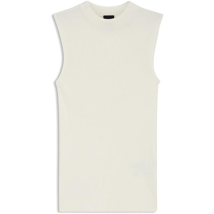Boss Women's White Feskies Knitted Slim Fit Mock Neckline Top in Size 14, Sports Direct
