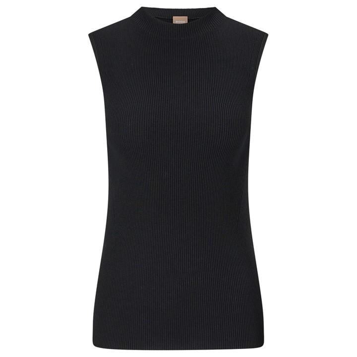 Boss Women's Black Feskies Knitted Slim Fit Mock Neckline Top in Size 14, Sports Direct