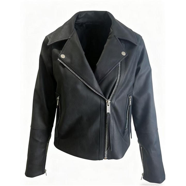 Kangol Women's Black Biker Faux Leather Waist Length Slim Fit Jacket in Size 12, Sports Direct