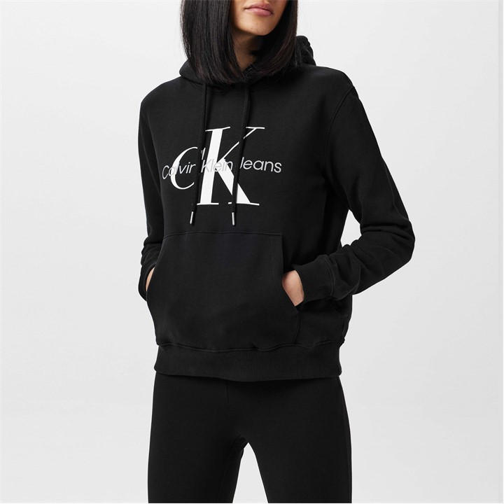 Calvin Klein Jeans Women's Black Core Monogram Logo Hoodie in Size 10, Sports Direct