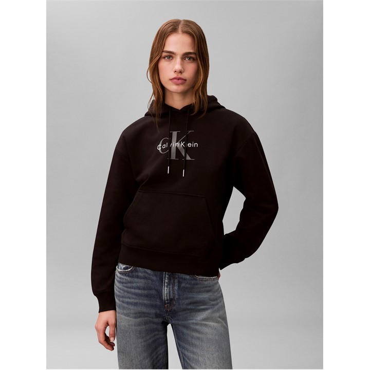 Calvin Klein Jeans Women's Black Core Monogram Logo Hoodie in Size 8, Sports Direct
