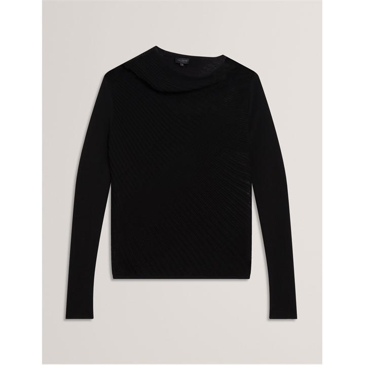 Ted Baker Women's Black Long Sleeve Sheer Knitted Top in Size 14, Sports Direct