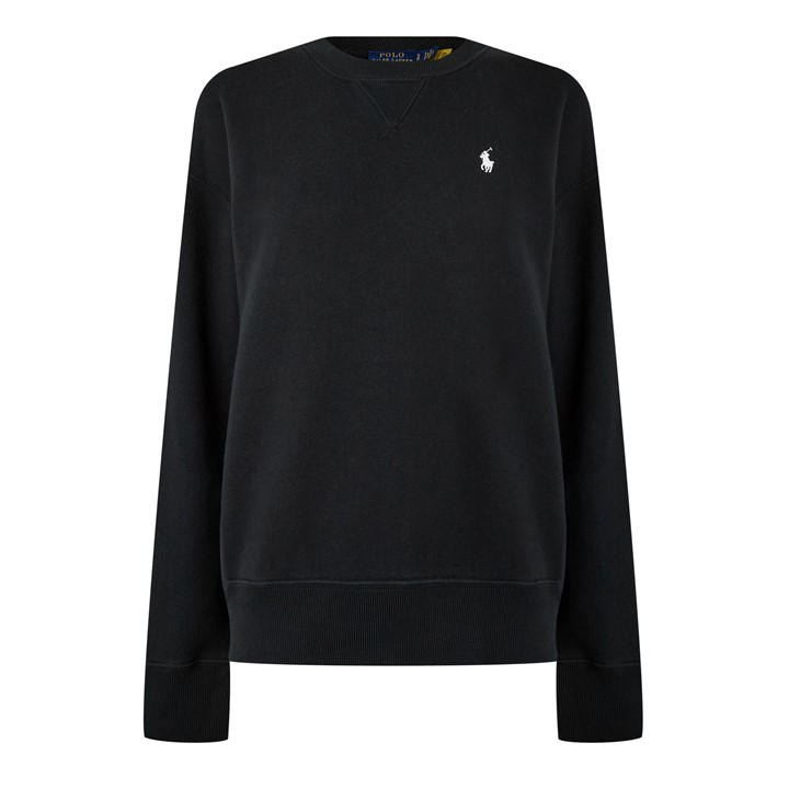 Polo Ralph Lauren Women's Black Fleece Crew Sweater in Size 10, Sports Direct