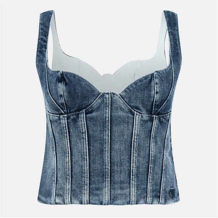 Off White Women's Blue Ribbed Knitted Top in Size 6, Sports Direct