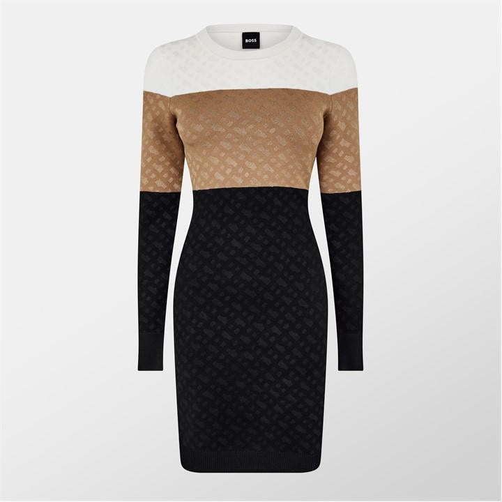 Boss Women's Beige Fiarami Knitted Bodycon Dress in Size 14, Sports Direct