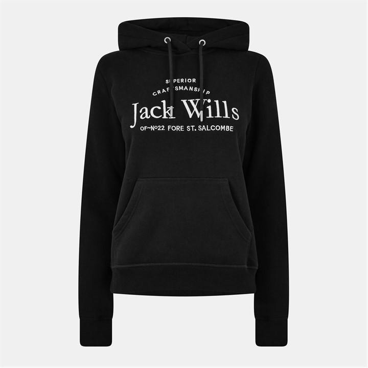 Jack Wills Women's Black Hunston Graphic Logo Hoodie in Size 18, Sports Direct