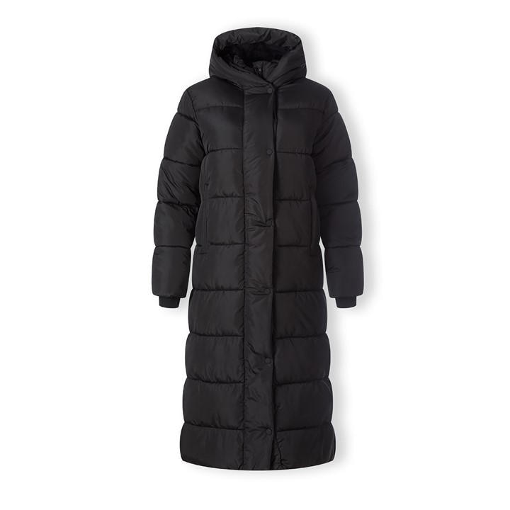 Minoti Women's Black Long Padded Winter Coat With Hood And Zip Pockets in Size 8, Sports Direct