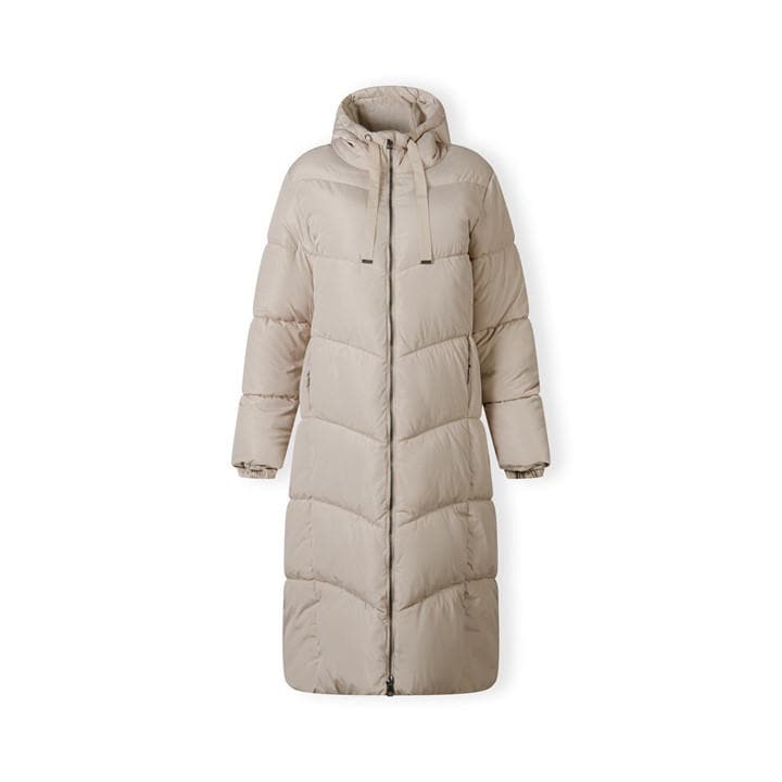 Minoti Women's Neutral Long Quilted Winter Jacket With Contrast Zip And Drawstring Hood Grey in Size 8, Sports Direct
